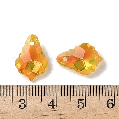 ABカラーメッキ電気メッキガラスチャーム  多面カット  葉  ゴールド  16x11x6mm  穴：1mm&nbsp;EGLA-O003-06C-15