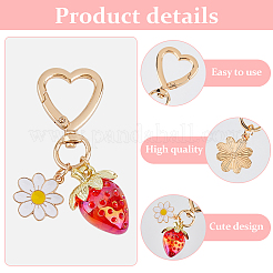 3個 3色エナメル合金フラワーとアクリル製イチゴキーホルダー  合金の留め金付き  73mm  1pc /カラー&nbsp;KEYC-DC0001-31