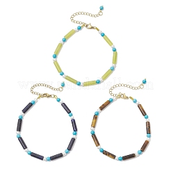 3Pcs Natural Lemon Jade & Tiger Eye & Lapis Lazuli & & Synthetic Turquoise Beaded Bracelets for Women&nbsp;BJEW-JB12027