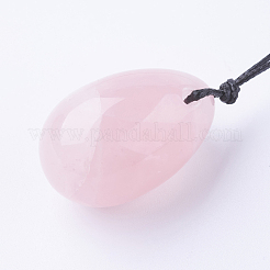 DIYナチュラルローズクォーツペンダントネックレス  黒ワックスコード付き  卵形  22.8インチ（58cm）  3連売り/秒&nbsp;NJEW-P201-01