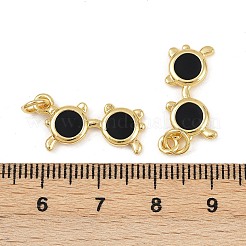 真鍮製エナメルペンダント  眼鏡チャーム  丸カン付き  カドミウムフリー＆鉛フリー  18KGP本金メッキ  ブラック  11x20.5x2mm  穴：3mm&nbsp;KK-F908-13G