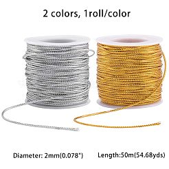 アクセサリー編組糸メタリックコード  金銀  ミックスカラー  1.3~1.6mm  約50m /ロール  2のロール/セット&nbsp;MCOR-PH0001-01-WH