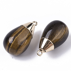 トップゴールドメッキナチュラルミックスジェムストーンペンダント  鉄ループ付き  ティアドロップ  28~29.5x16mm  穴：1.6mm&nbsp;G-T131-02