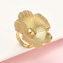 304ステンレススチールカフリング  花  カドミウムフリーと鉛フリー＆ニッケルフリー  ゴールドカラー  35.5x35.5mm  usサイズ7 1/4(17.5mm)&nbsp;LS-RJEW-D338-05C-G