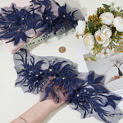 化学繊維鉄アクリル刺繍レースカラー2個  縫製アクセサリー  花  プルシアンブルー  490x180x7mm&nbsp;DIY-ME0001-89A