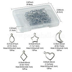 60個 5スタイル 304ステンレススチールオープンペンダント  混合図形  ステンレス鋼色  10~15x9~14x0.8mm  穴：1~1.4mm  12個/スタイル&nbsp;STAS-FS0001-43