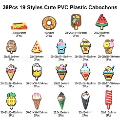 38 個 19 スタイルのかわいい PVC プラスチックカボション  アイスクリーム/アイスキャンディー/ピザ/ドーナツ  ミックスカラー  19~35x13~18x4mm  2個/スタイル&nbsp;KY-CJ0001-65