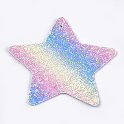 PUレザービッグペンダント  スパンコール  スター  カラフル  53x54x1mm  穴：1.2mm&nbsp;FIND-S299-14