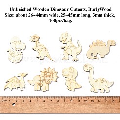 未完成の木製恐竜の切り抜き  バリーウッド  25~45x26~44x3mm  100個/スタイル&nbsp;WOOD-CJC0010-01