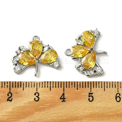 真のプラチナメッキ真鍮のペンダント  ガラスと  クローバーチャーム  きいろ  16x18.5x4mm  穴：1.4mm&nbsp;KK-D092-01P-01