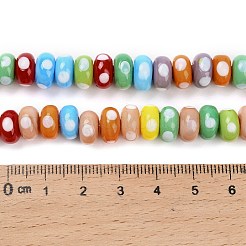 手作りランプワークビーズ  水玉模様のロンデル  カラフル  9.5~10x5mm  穴：1.8mm  約40個/連  8.27''（21センチメートル）&nbsp;LAMP-Z015-01A