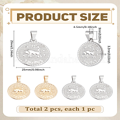2個2色304ステンレスペンダント  十二星座/十二支のサインとフラットラウンド  牡牛座  29x25x3.2mm  穴：9x4.5mm  1pc /カラー&nbsp;STAS-LP0003-92B
