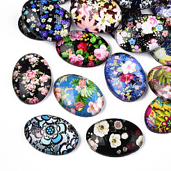 フラットバックガラスカボション  花とオーバル  ミックスカラー  25x18x5.5mm  50個/袋&nbsp;GGLA-WH0034-05