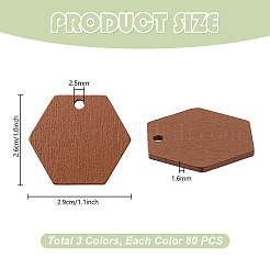 240Pcs 3 Colors Wood Pendants&nbsp;WOOD-PH0003-70