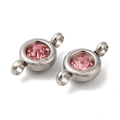 304ステンレススチールシングルラインストーンコネクタチャーム  フラットラウンドいリンク  ステンレス鋼色  ライトローズ  12x6.5x4mm  穴：2mm&nbsp;STAS-E194-13P-04
