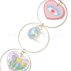 Heart Acrylic & Brass Ring Hanging Ornaments&nbsp;HJEW-JM02023