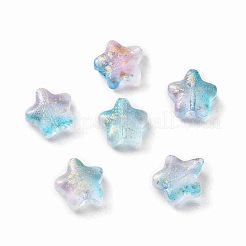 透明ガラスビーズ  グリッターパウダー付き  スター  ディープスカイブルー  8x8x4mm  穴：1mm&nbsp;GLAA-CJC0008-07B