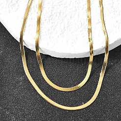 304 Stainless Steel Flat Snake Chain Double Chain Necklaces&nbsp;NJEW-Q039-01G
