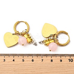 304ステンレススチールガラスビーズフープピアス  ハート  イオンプレーティング（ip）  プラチナ·ゴールデン  36x17x17mm&nbsp;EJEW-D308-08PG