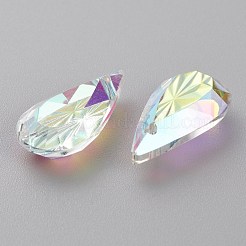 エンボスガラスラインストーンペンダント  ティアドロップ  多面カット  クリスタルAB  20x10x5.5mm  穴：1.5mm&nbsp;GLAA-J101-06B-001AB