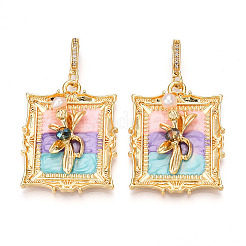 Brass Random Color Glass Pendants&nbsp;KK-Q030-05A-G
