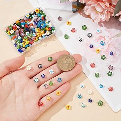 240本12色手作りミルフィオリガラスビーズ連売り  花  ミックスカラー  4x2.6mm  穴：1mm  20個/カラー&nbsp;LAMP-HY0001-09