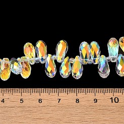 電気メッキガラスビーズセット  ABカラーメッキ  多面カット  ティアドロップ  トップ掘削  クリアAB  13x7x7mm  穴：1mm  約100個/連  19.29''（49センチメートル）&nbsp;EGLA-B006-01A-AB01