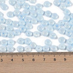 不透明色光沢ガラスシードビーズ  ドーナツ  ライトブルー  6.5x3mm  穴：1.8mm  約30個/10g&nbsp;X1-SEED-P008-01C-09