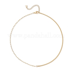 Brass Curb Chain & Paperclip Chain Necklaces with 201 Stainless Steel End Chain Heart Charms&nbsp;NJEW-JN05553