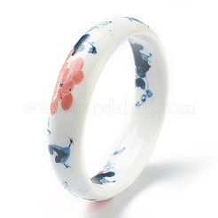 ファッションレディースプリント磁器バングル  花柄  ブルー  内径：2-3/8インチ（5.9cm）&nbsp;BJEW-J184-02