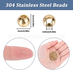 304ステンレススチールビーズ  ラウンド  ゴールドカラー  2x2mm  穴：0.8mm  1000個/箱&nbsp;STAS-SC0006-92A