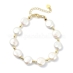 Natural Keshi Pearl Flat Round Beaded Bracelets for Women&nbsp;BJEW-JB13621