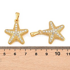 304ステンレススチールラインストーンペンダント  ヒトデのチャーム  ゴールドカラー  26x23x7mm  穴：6.5x3.5mm&nbsp;STAS-P438-27G