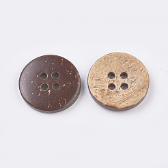 ウッドボタン  4穴  フラットラウンド  ココナッツブラウン  10~20x2.5~3.5mm  穴：1.5~2mm&nbsp;BUTT-K007-04