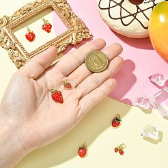 7 個 7 スタイル ラック メッキ真鍮マイクロ パヴェ キュービックジルコニア ペンダント  エナメル＆丸カン付き  カドミウムフリー＆鉛フリー  長持ちメッキ  苺  18KGP本金メッキ  11~21.5x9~13x2~5mm  穴：3~3.5mm  1個/スタイル&nbsp;KK-CJ0003-68
