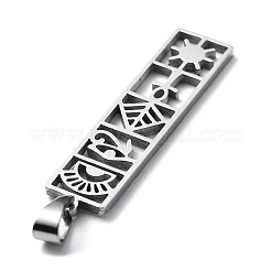 変色しない304ステンレススチールペンダント  長方形のチャーム  ステンレス鋼色  34x8x1.4mm  穴：5.5x3mm&nbsp;STAS-D036-14A-P