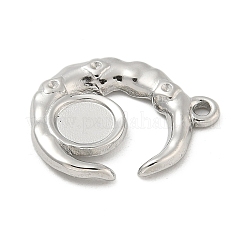 304ステンレススチールペンダントカボションセッティング  ムーン  ステンレス鋼色  19x16x2mm  穴：1.4mm  トレイ：6mm&nbsp;STAS-M082-02P