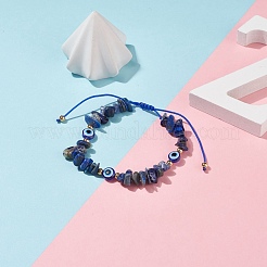Natural Lapis Lazuli Chips & Resin Evil Eye Braided Bead Bracelet&nbsp;BJEW-JB08495-03
