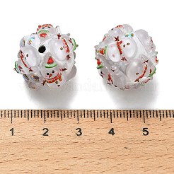 クリスマステーマの樹脂入りポリマー粘土ラインストーンビーズ  DIYジュエリーやペンの装飾に  雪だるま  18~19x19~20x19~20mm  穴：2mm&nbsp;X-RESI-Z045-01D