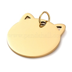 201 ステンレススチール スタンピング ブランク タグ ペンダント  丸カン付き  猫の頭のチャーム  ゴールドカラー  29x28x1.5mm  穴：6mm&nbsp;STAS-H438-03G-1