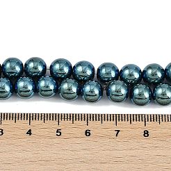 電気めっき合成磁性ヘマタイト ビーズ 連売り  グレードAAA  ラウンド  メッキグリーン  8mm  穴：1.2mm  約52個/連  16.14''（41センチメートル）&nbsp;G-G174-L01-01