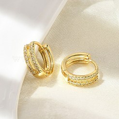 ブラスマイクロパヴェクリアキュービックジルコニアフープピアス  鉛フリー＆カドミウムフリー  長持ちメッキ  18KGP本金メッキ  13x13.5x4mm&nbsp;EJEW-D311-108G