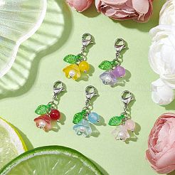 Flower Glass & Natural & Dyed Malaysia Jade Pendant Decortion&nbsp;HJEW-JM01985-02
