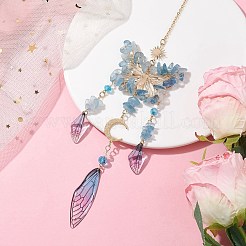 Natural Aquamarine and Resin Pendant Decorations&nbsp;HJEW-TA00134-01