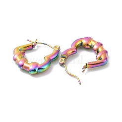 イオンプレーティング（IP）レインボーカラー 304 ステンレススチール ハートフープピアス 女性用  20x18.5x3.5mm  ピン：0.8mm&nbsp;EJEW-G293-20M