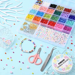 DIYブレスレット作成キット  キューブ&ハート模様&アクリル&ガラスシードビーズ含む  合金の留め金  はさみ  ピンセット  伸縮性のある糸  ミックスカラー&nbsp;DIY-YW0006-89