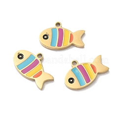 イオンプレーティング（IP）316Lサージカルステンレスペンダント  ニッケルフリー  エナメル  魚のチャーム  18KGP本金メッキ  8x12.5x1.3mm  穴：1mm&nbsp;STAS-H213-34G