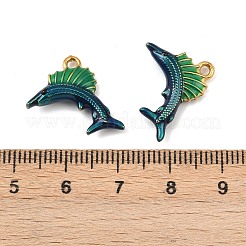 304ステンレススチールエナメルペンダント  魚  18KGP本金メッキ  イオンプレーティング（ip）  濃い緑  14x20x4mm  穴：1.6mm&nbsp;STAS-C150-01C