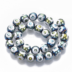 電気メッキガラスビーズセット  ナザールボンジュウ模様  士官候補生ブルー  10x9.5~10mm  穴：1.2mm  約30個/連  11.2インチ&nbsp;LS-EGLA-T012-02D
