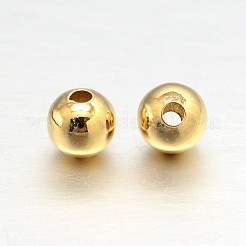 18KGP本金メッキ真鍮の円形スペーサービーズ  鉛フリー＆カドミウムフリー＆ニッケルフリー  4mm  穴：1.5mm&nbsp;X-KK-L147-197-4mm-NR